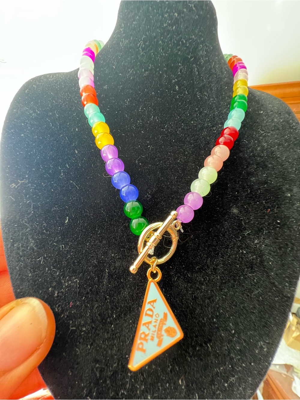 Fashion Unbranded Multicolor Beaded Necklace with Enamel Triangle Charm upcycled